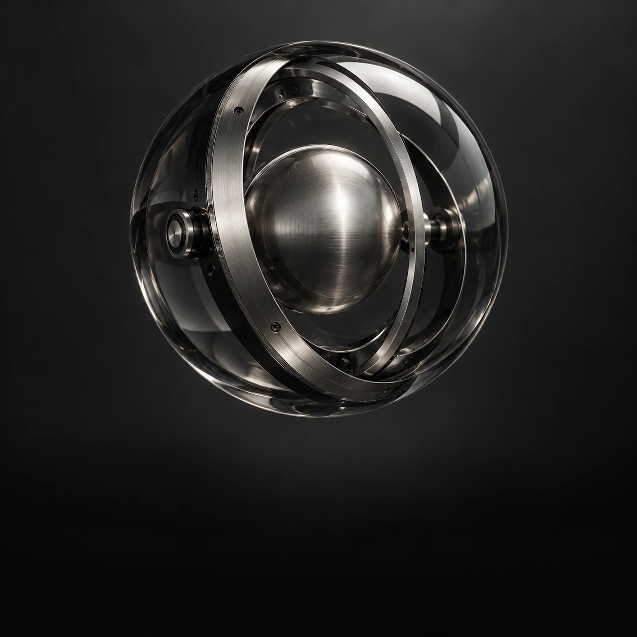 Smoked-glass optical core suspended within precision titanium rings